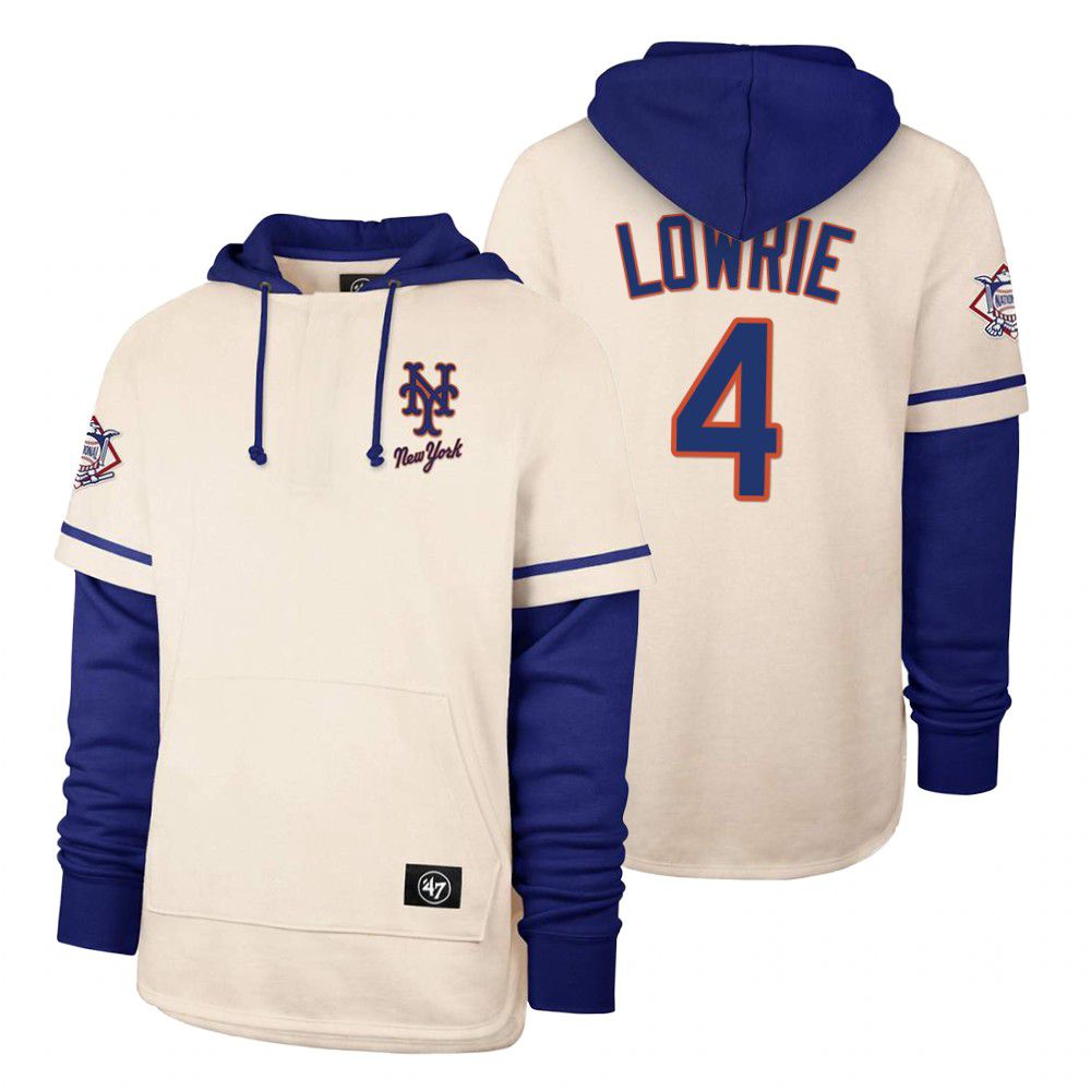 Men New York Mets #4 Lowrie Cream 2021 Pullover Hoodie MLB Jersey->new york mets->MLB Jersey